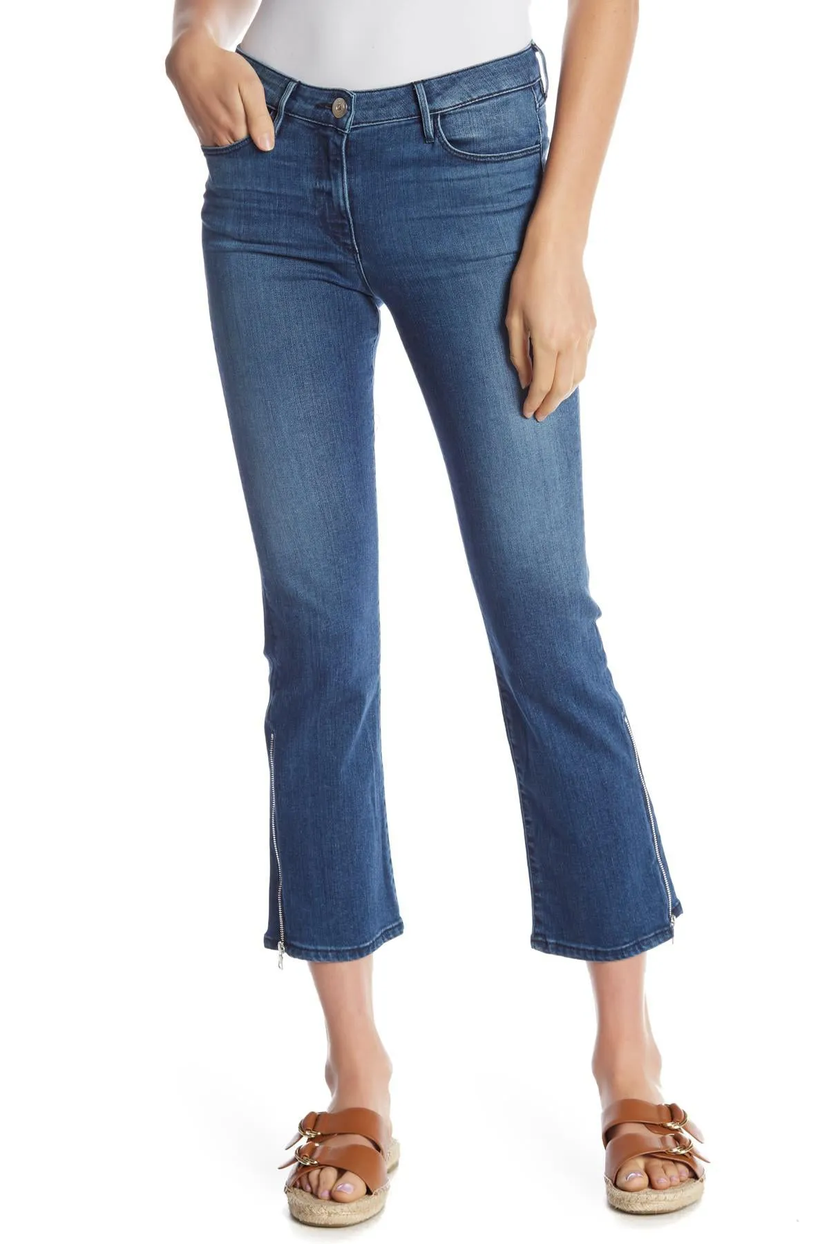 3X1 Denim Presley Gusset Zip Jeans Cropped Denim
