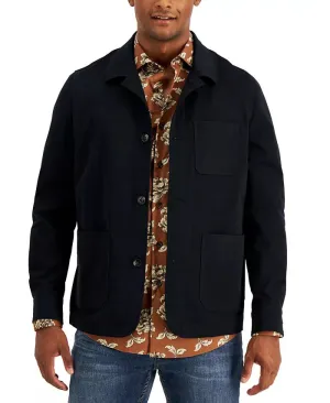 Alfani 100132383MN Shirt Jacket Mens Black Polyester Regular-Fit Collared KLSS26 (Black,Regular,S)