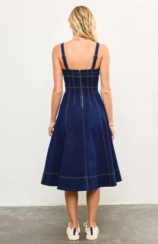 Aliana Button Down Corset Detail Denim Dress
