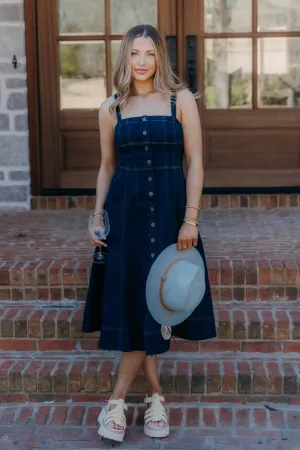 Aliana Button Down Corset Detail Denim Dress