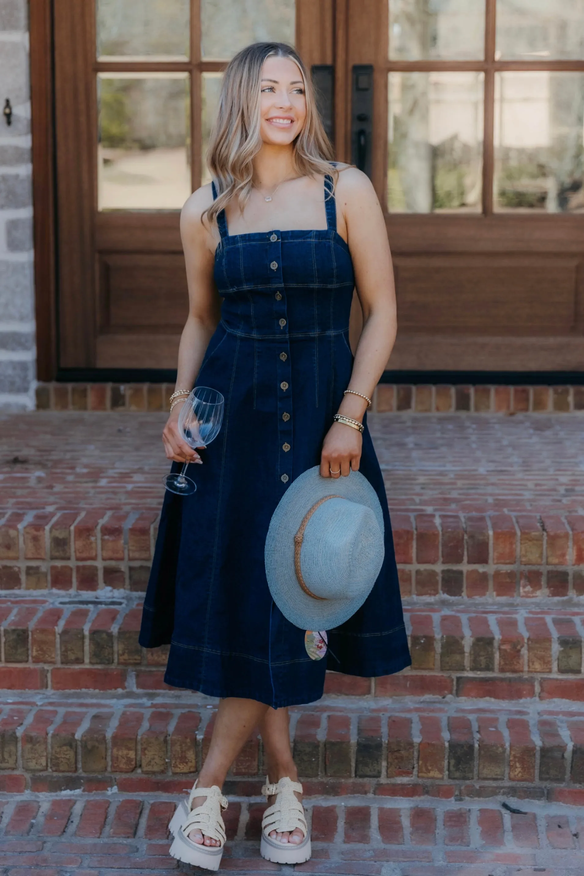 Aliana Button Down Corset Detail Denim Dress