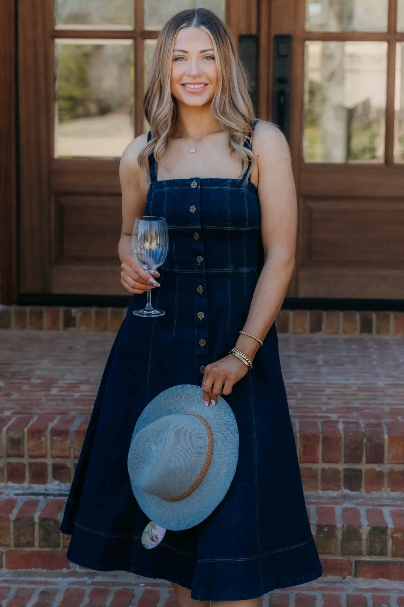Aliana Button Down Corset Detail Denim Dress