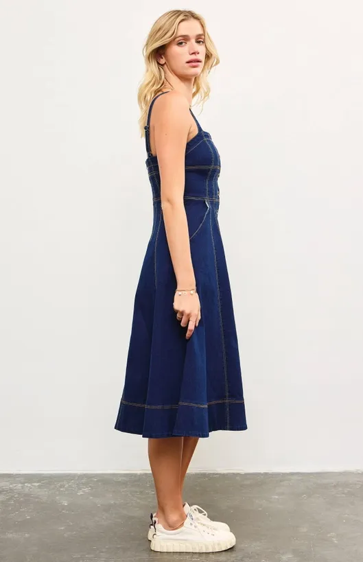 Aliana Button Down Corset Detail Denim Dress