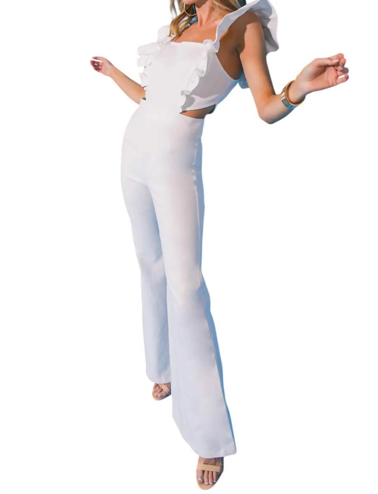 Alluring Dream Stretch Denim Jumpsuit In White Denim