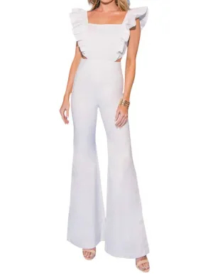 Alluring Dream Stretch Denim Jumpsuit In White Denim