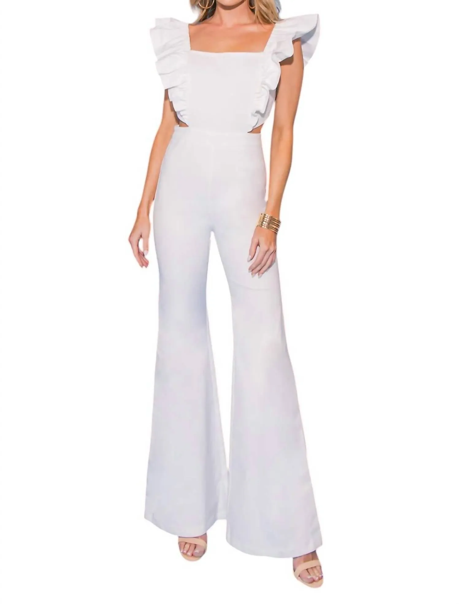 Alluring Dream Stretch Denim Jumpsuit In White Denim
