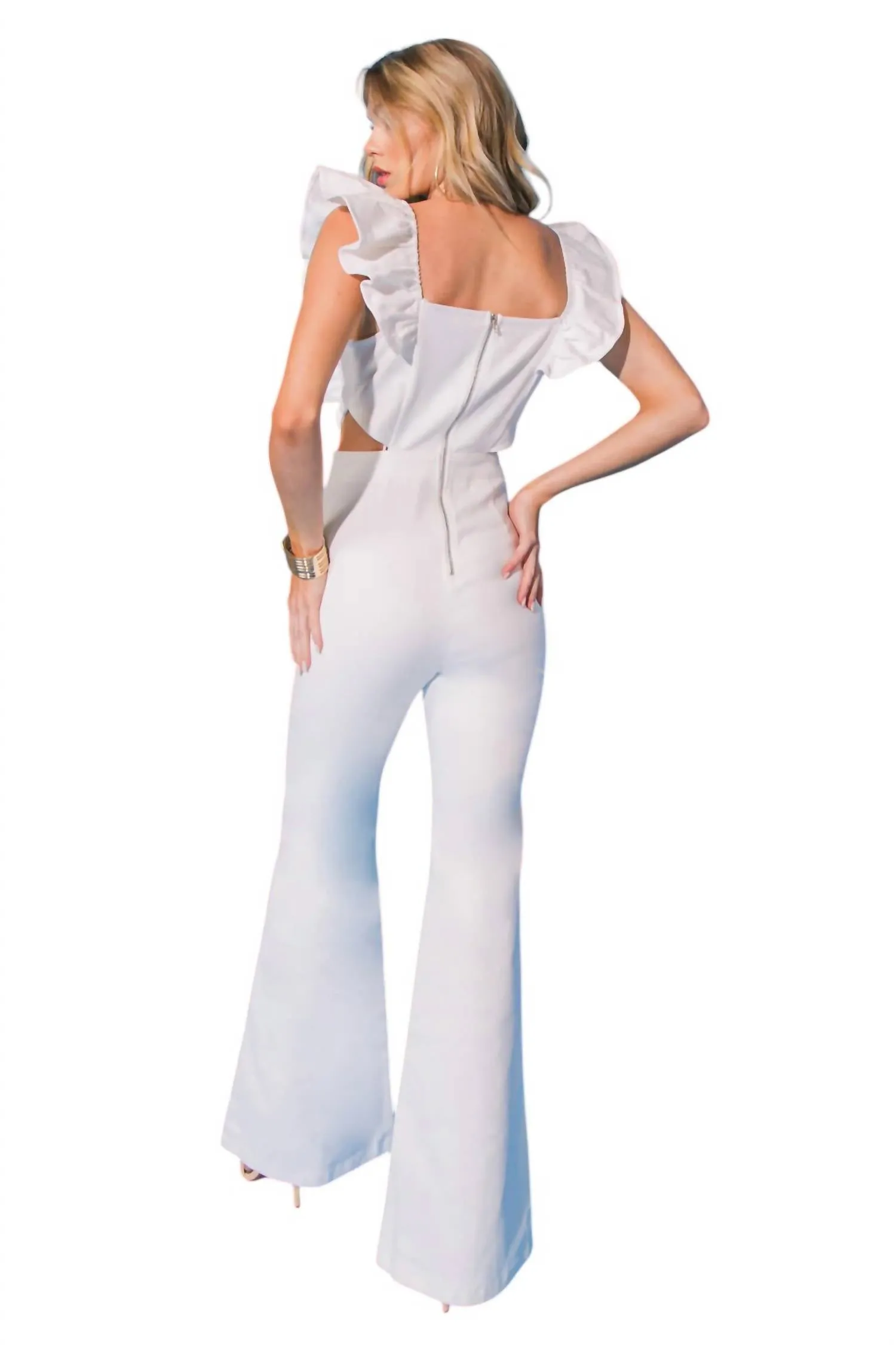 Alluring Dream Stretch Denim Jumpsuit In White Denim