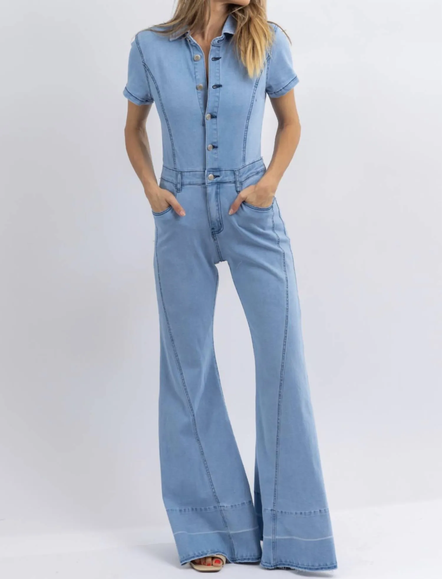 Amarillo Wide Leg Jumpsuit In Lightwash