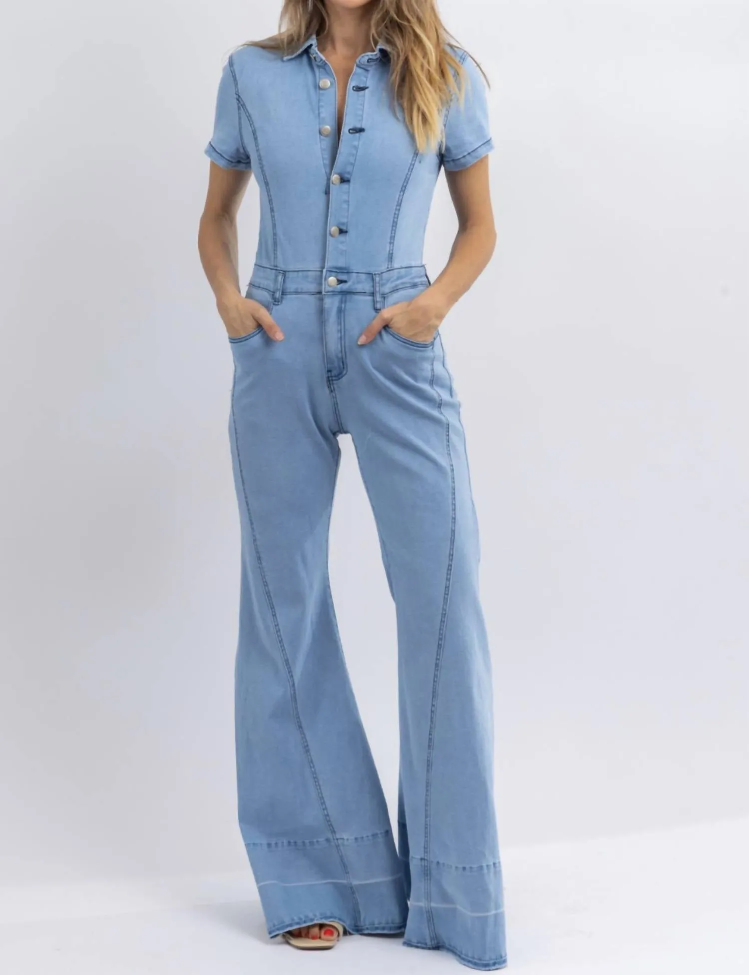 Amarillo Wide Leg Jumpsuit In Lightwash