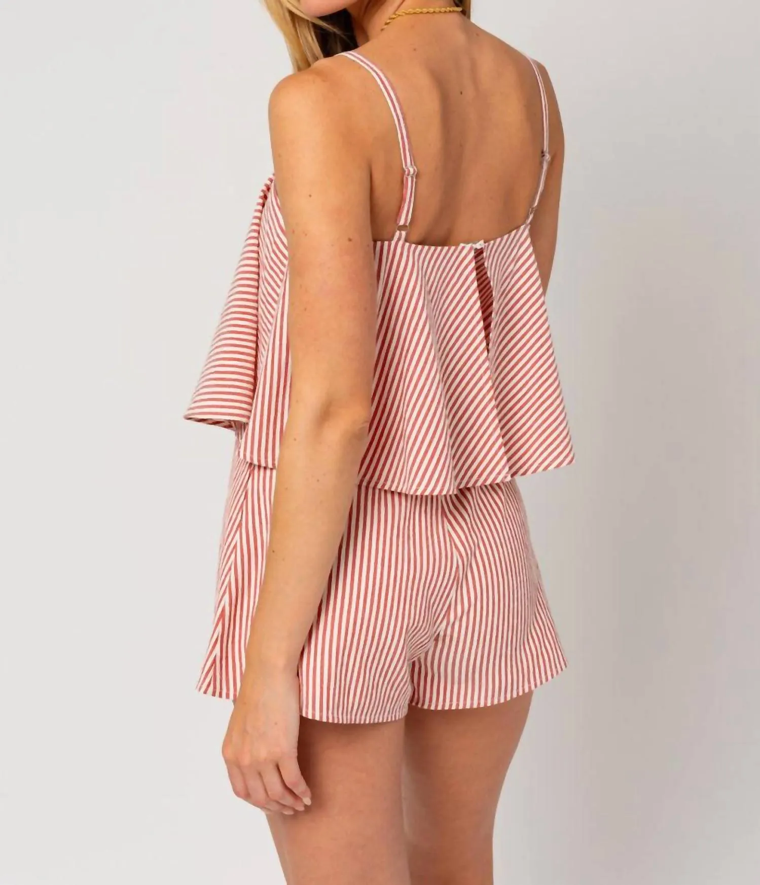 Anthem Striped Romper In Cream/red