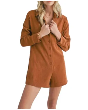 Artful Stretch Corduroy Romper In Camel