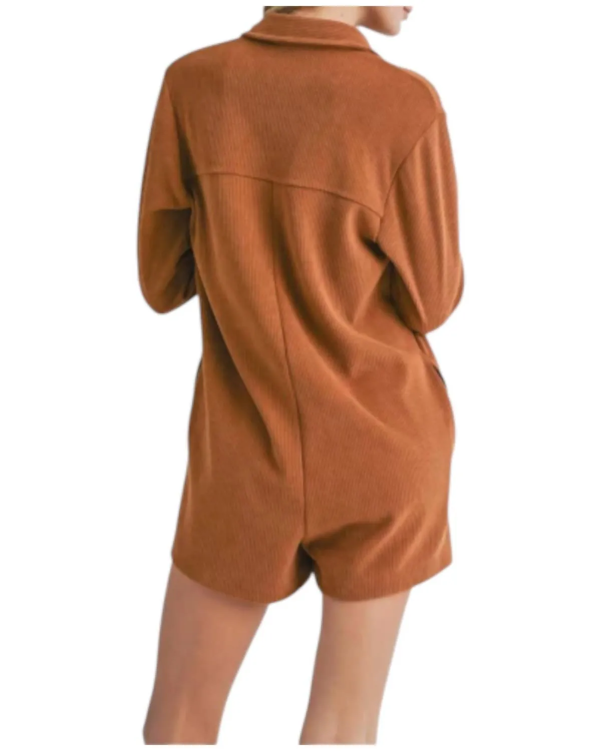 Artful Stretch Corduroy Romper In Camel