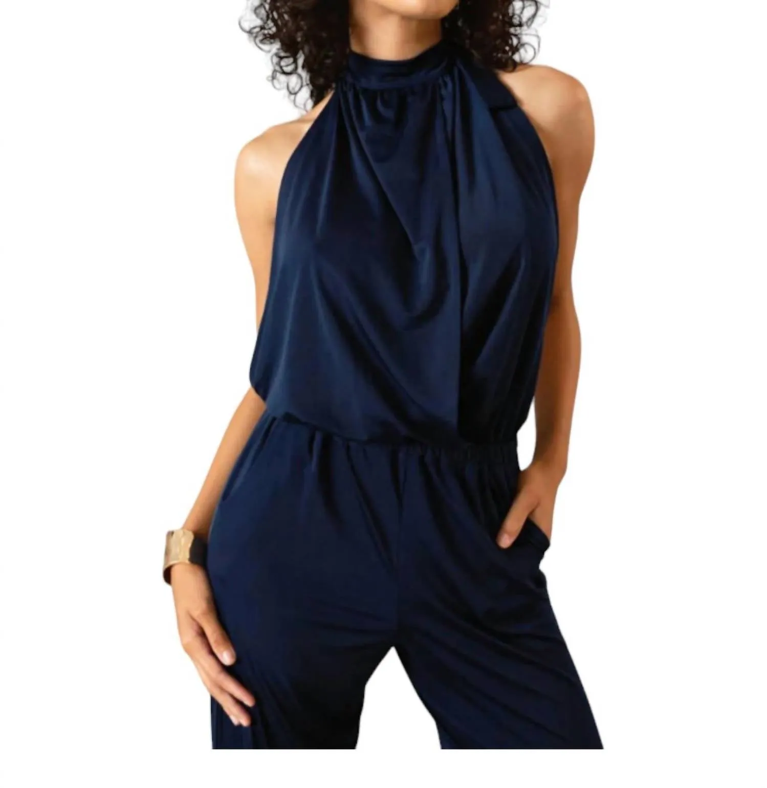 Backless Halter Jumpsuit In Navy