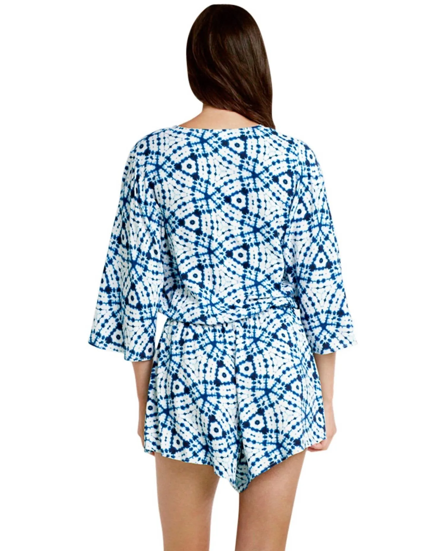 Bahama Blue Deep V Romper In Sea White