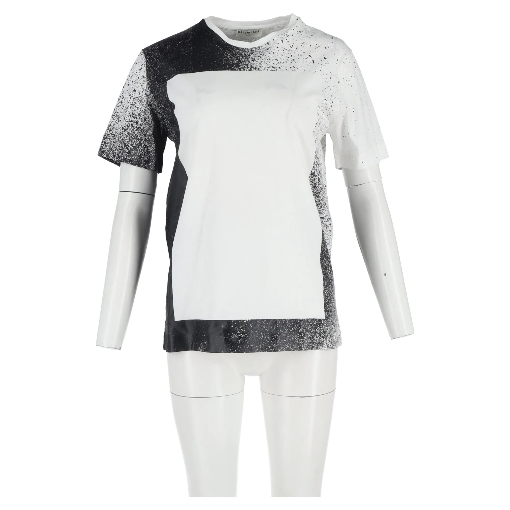 Balenciaga Splash-Effect Crewneck T-Shirt in Black and White Cotton