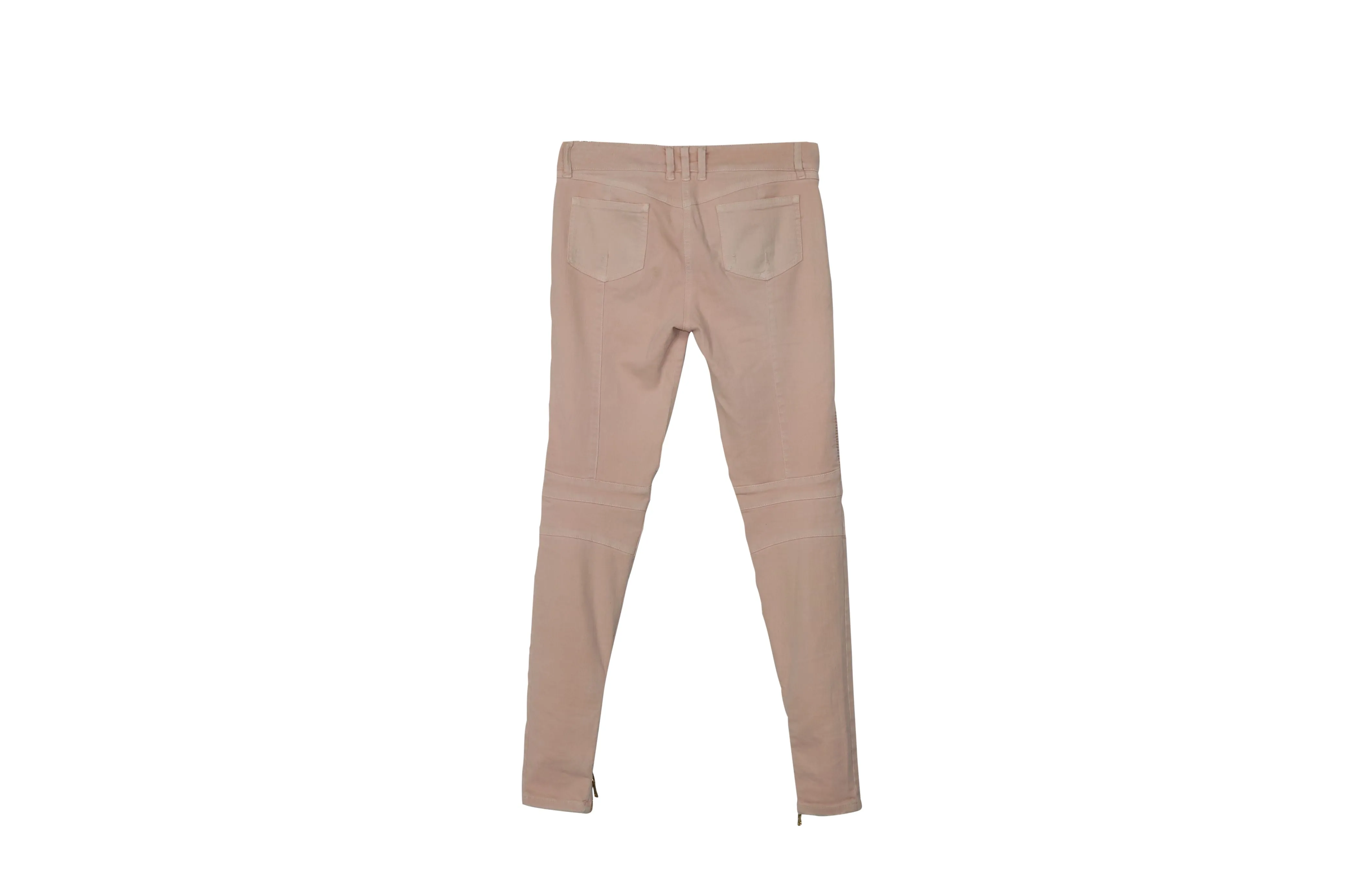 Balmain Skinny Biker Jeans in Pink Cotton
