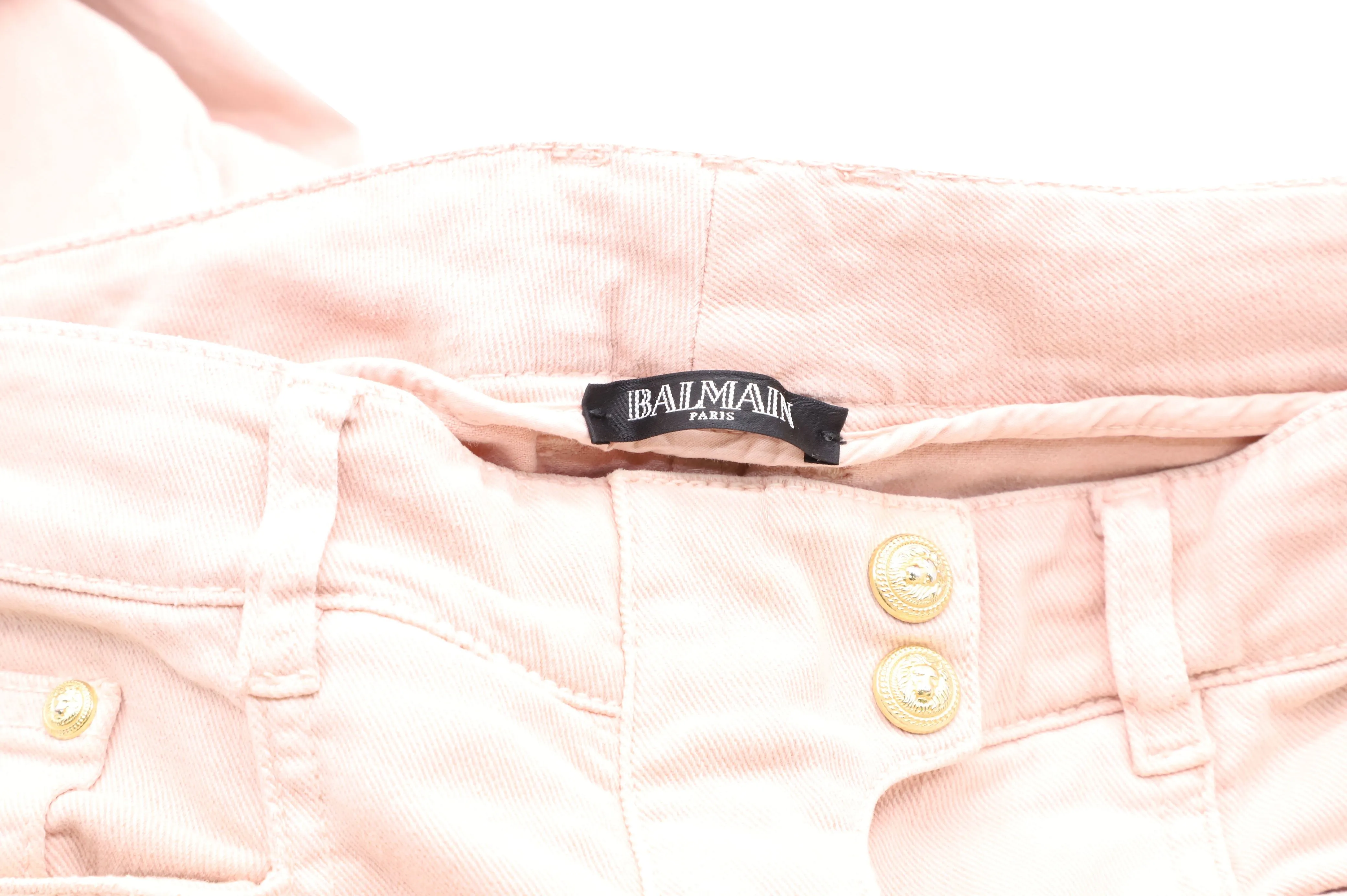 Balmain Skinny Biker Jeans in Pink Cotton