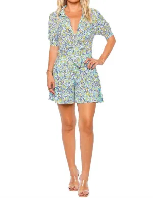 Bettina Mini Romper In Turquoise Graffiti