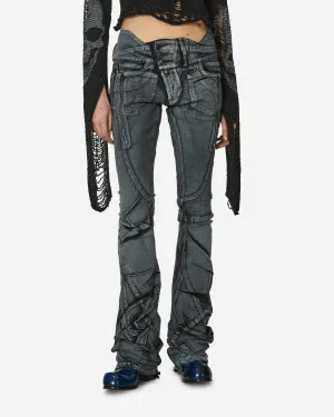 Big Waistband Drape Denim Pants Black / White