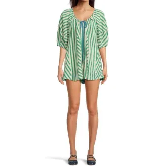 Bop Around Stripe Romper In Green