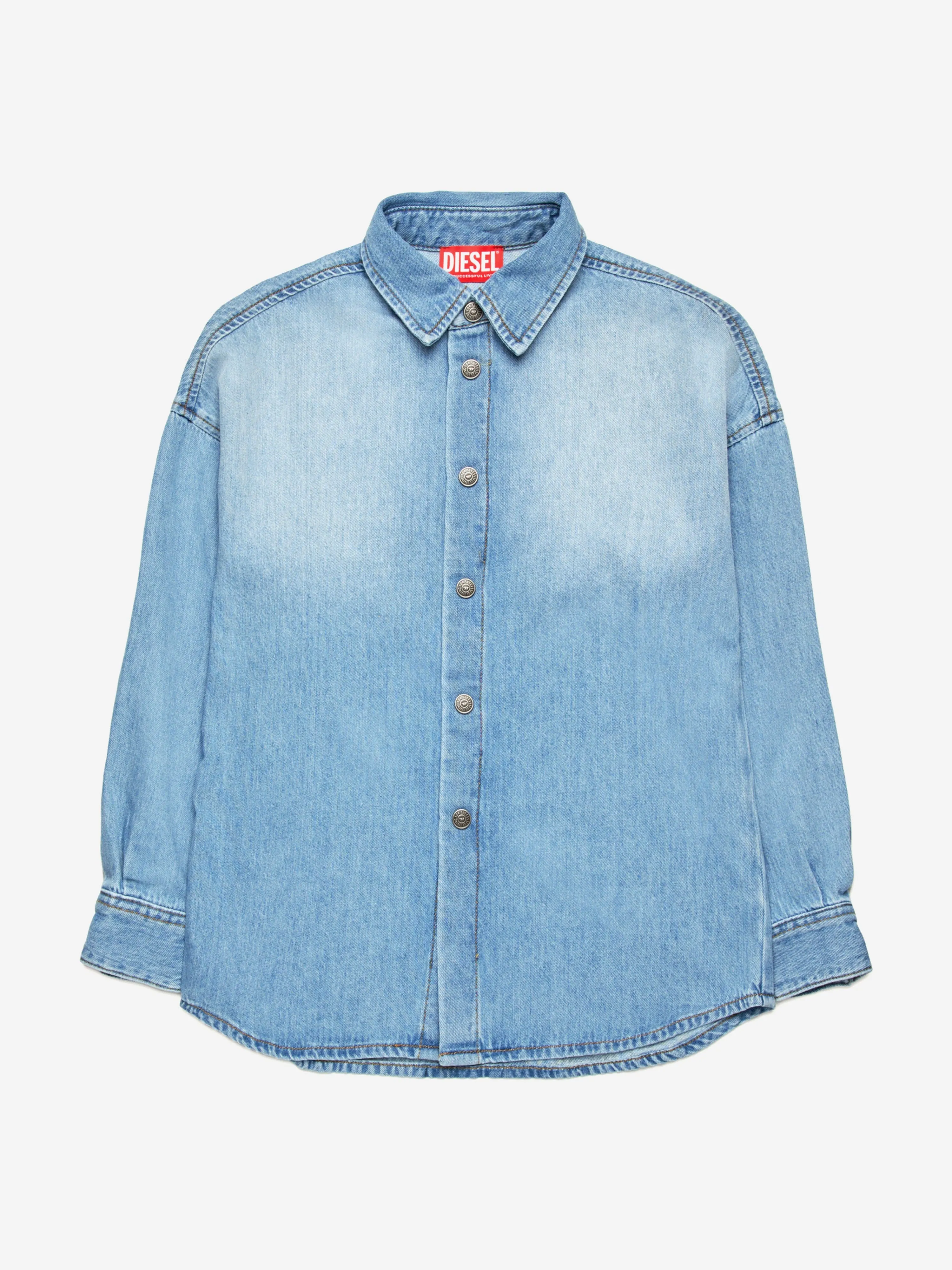 Boys Oval D Back Logo Denim Shirt in Blue