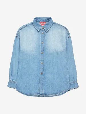 Boys Oval D Back Logo Denim Shirt in Blue