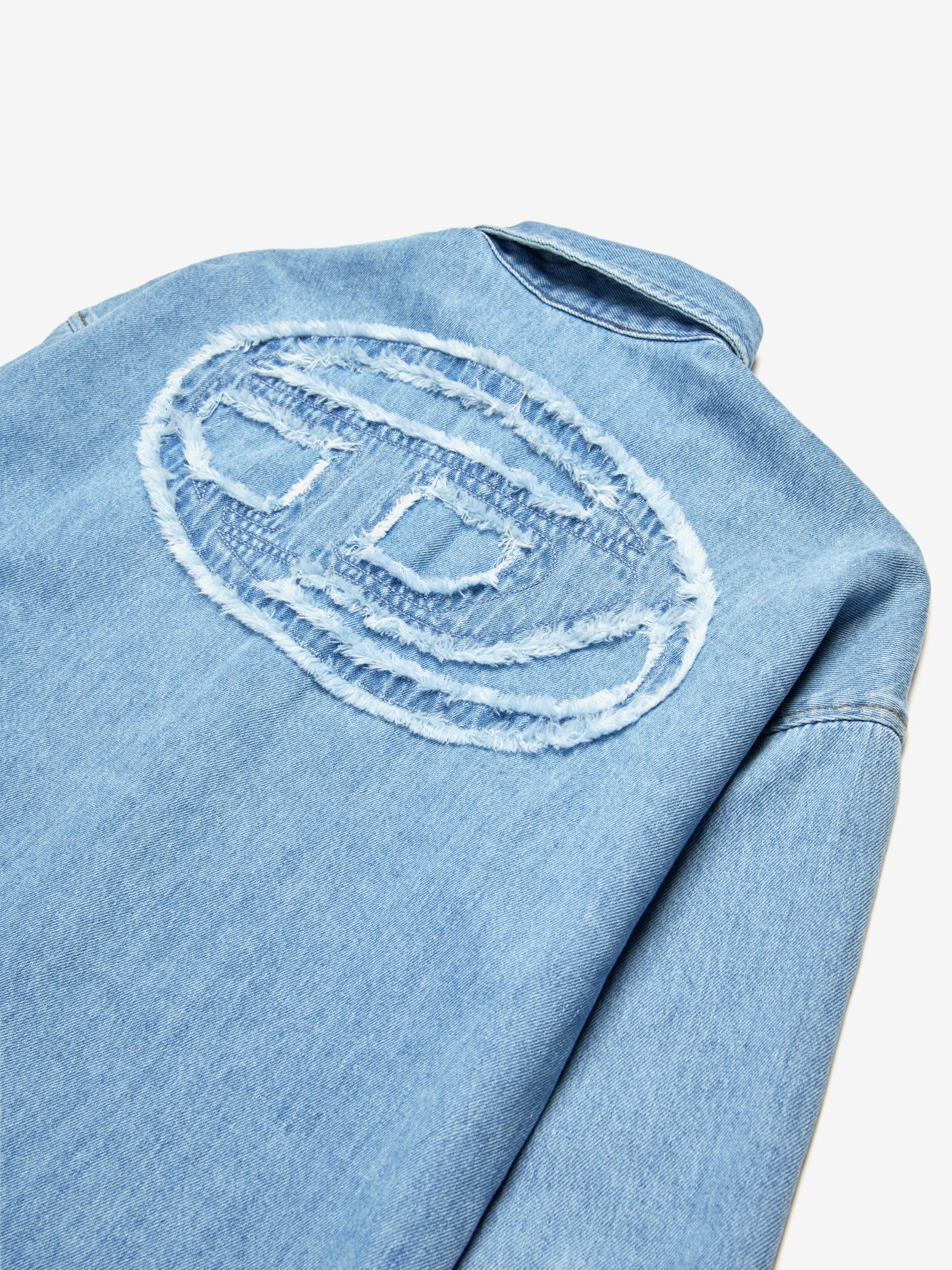 Boys Oval D Back Logo Denim Shirt in Blue