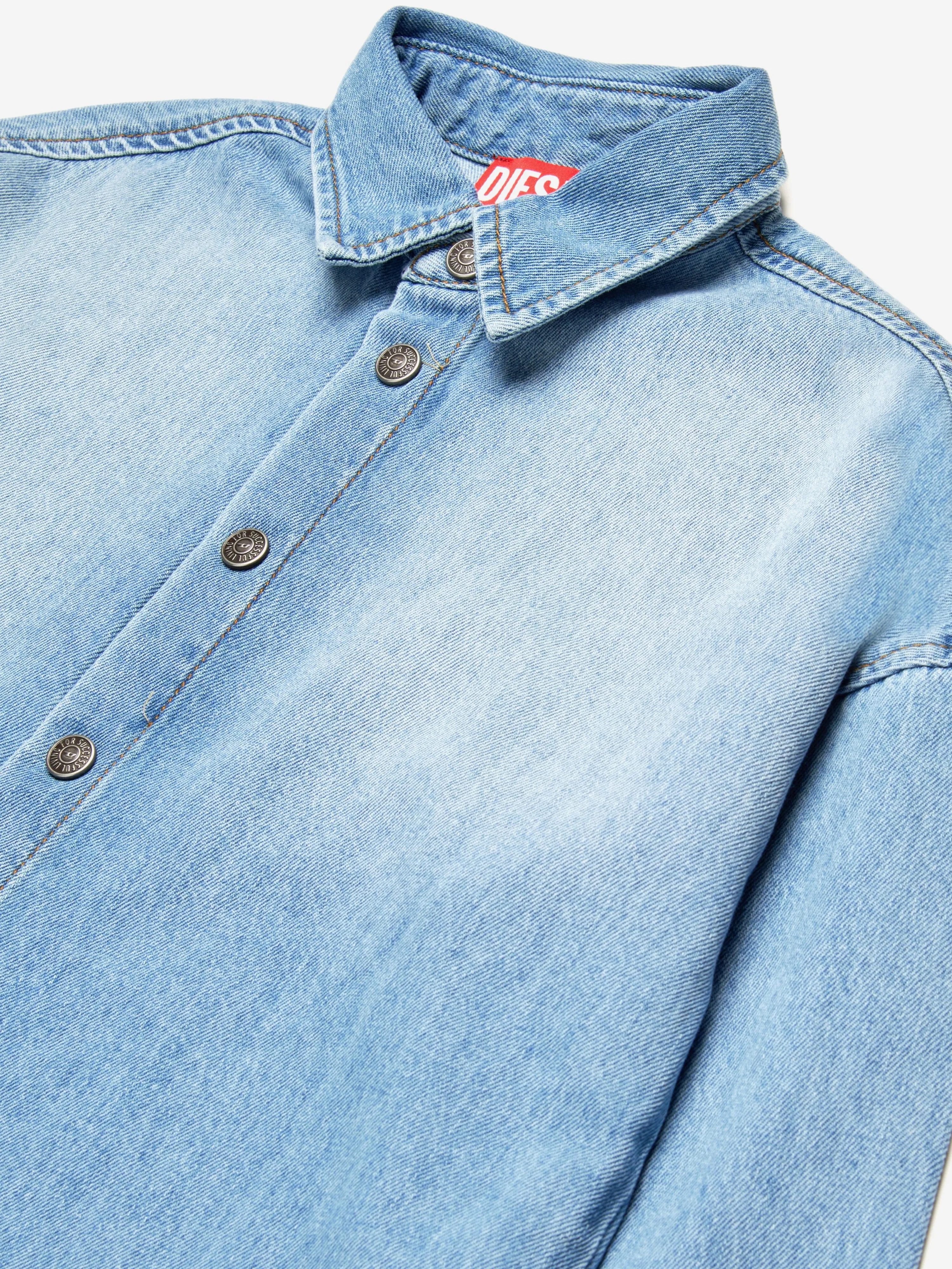 Boys Oval D Back Logo Denim Shirt in Blue