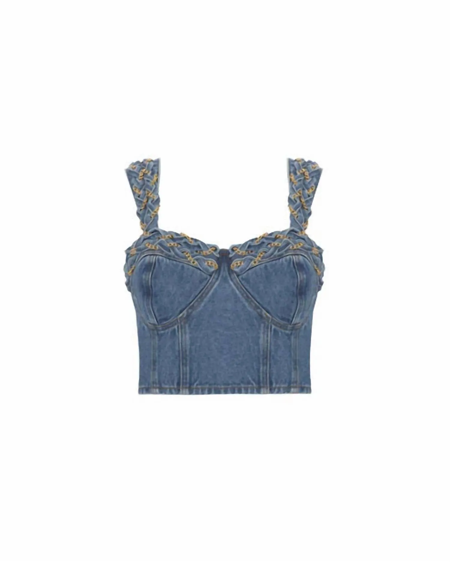 Braided Denim Cropped Top In Denim Blue