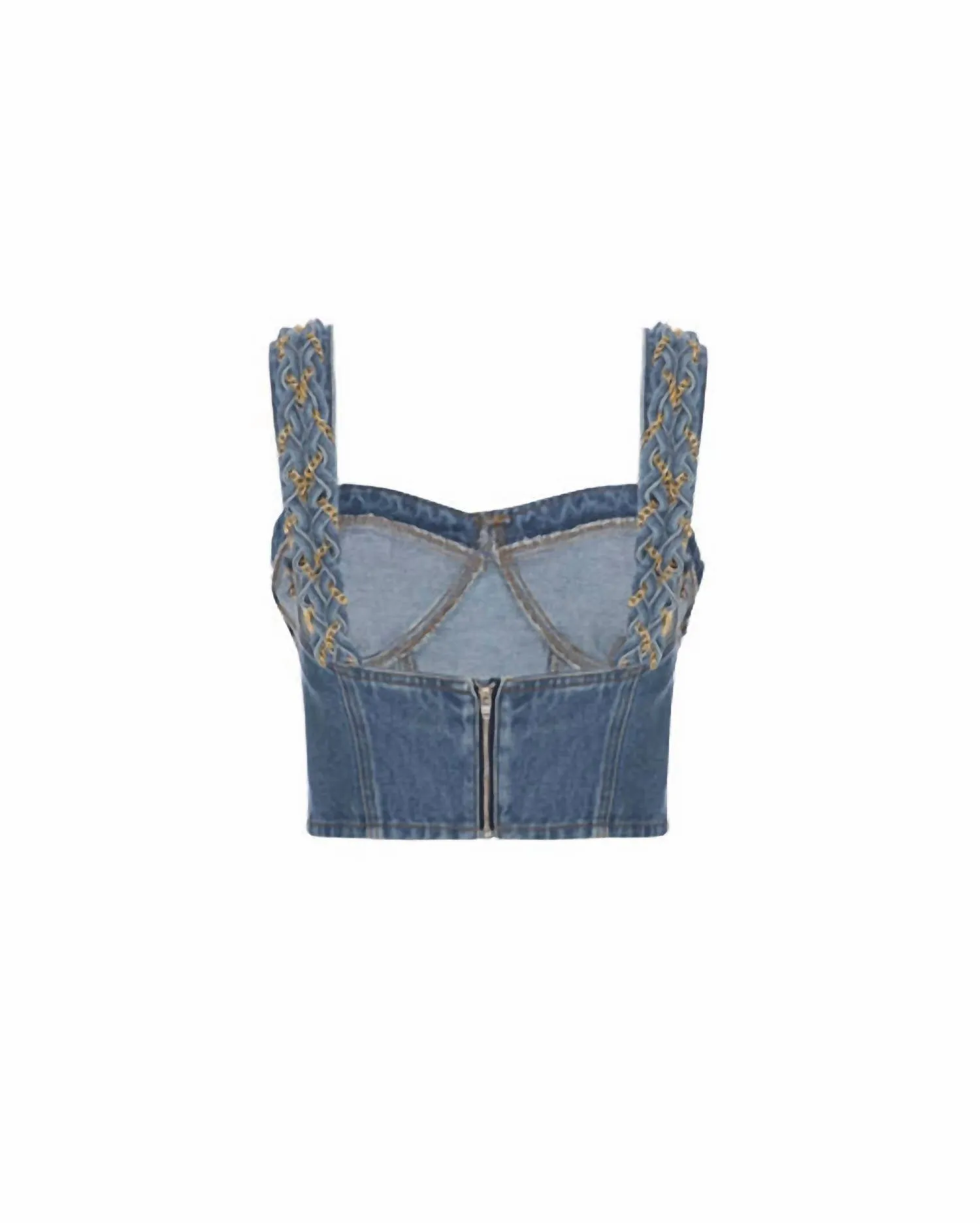 Braided Denim Cropped Top In Denim Blue