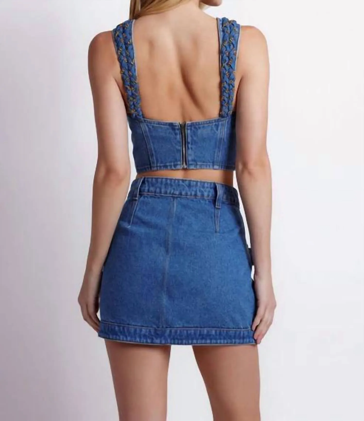 Braided Denim Cropped Top In Denim Blue