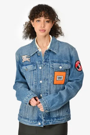 Burberry 2020 Blue Denim Applique Graphic Trucker Jacket Size 50 Mens