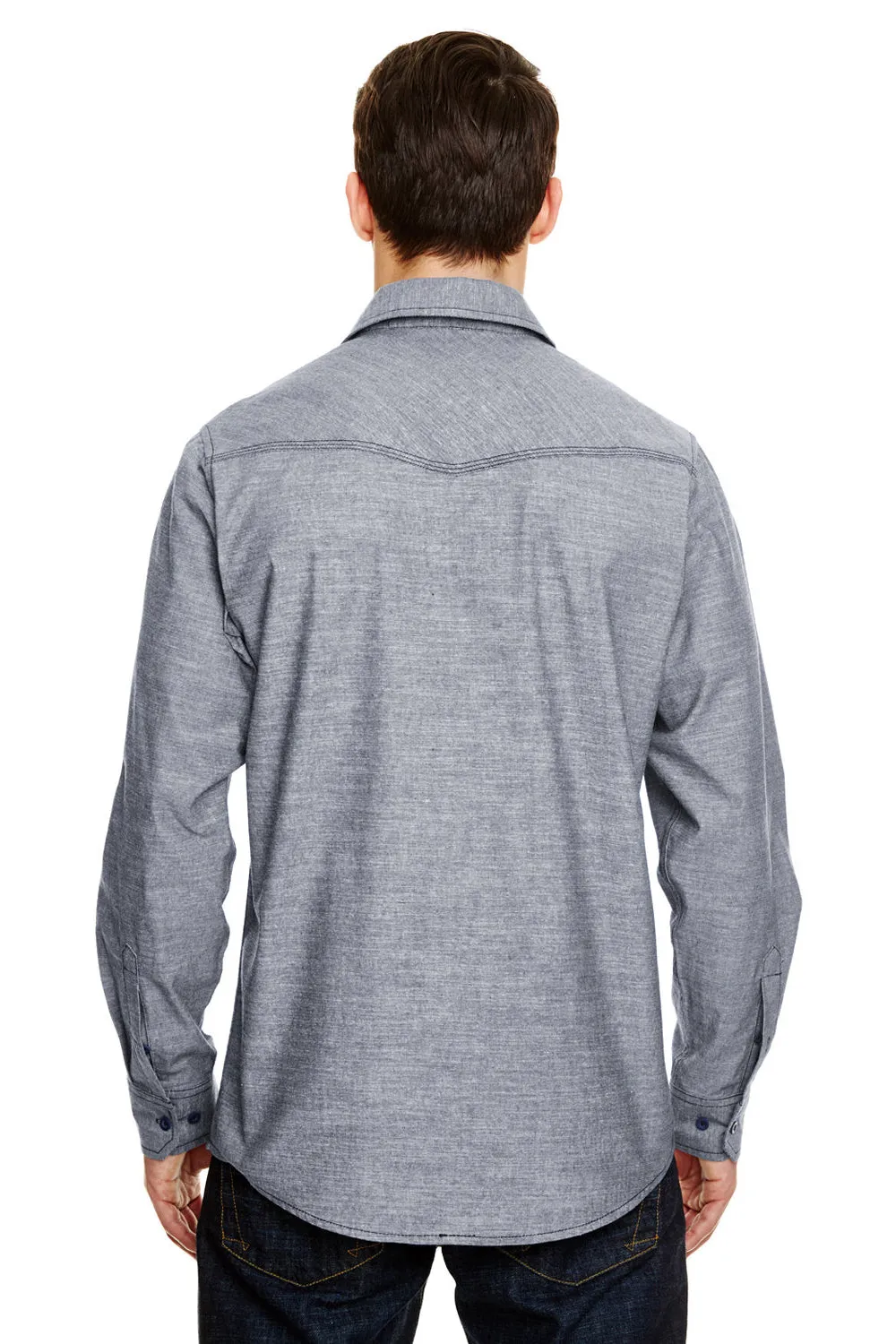 Burnside Mens Long Sleeve Button Down Shirt w/ Double Pockets - Dark Denim