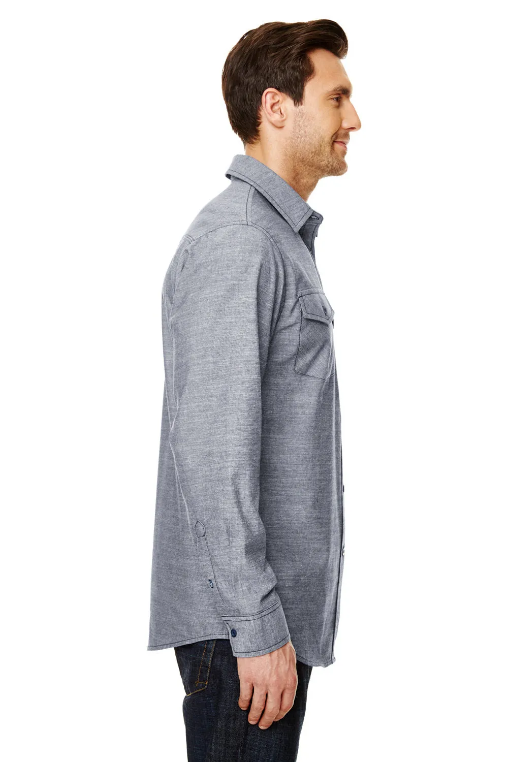 Burnside Mens Long Sleeve Button Down Shirt w/ Double Pockets - Dark Denim