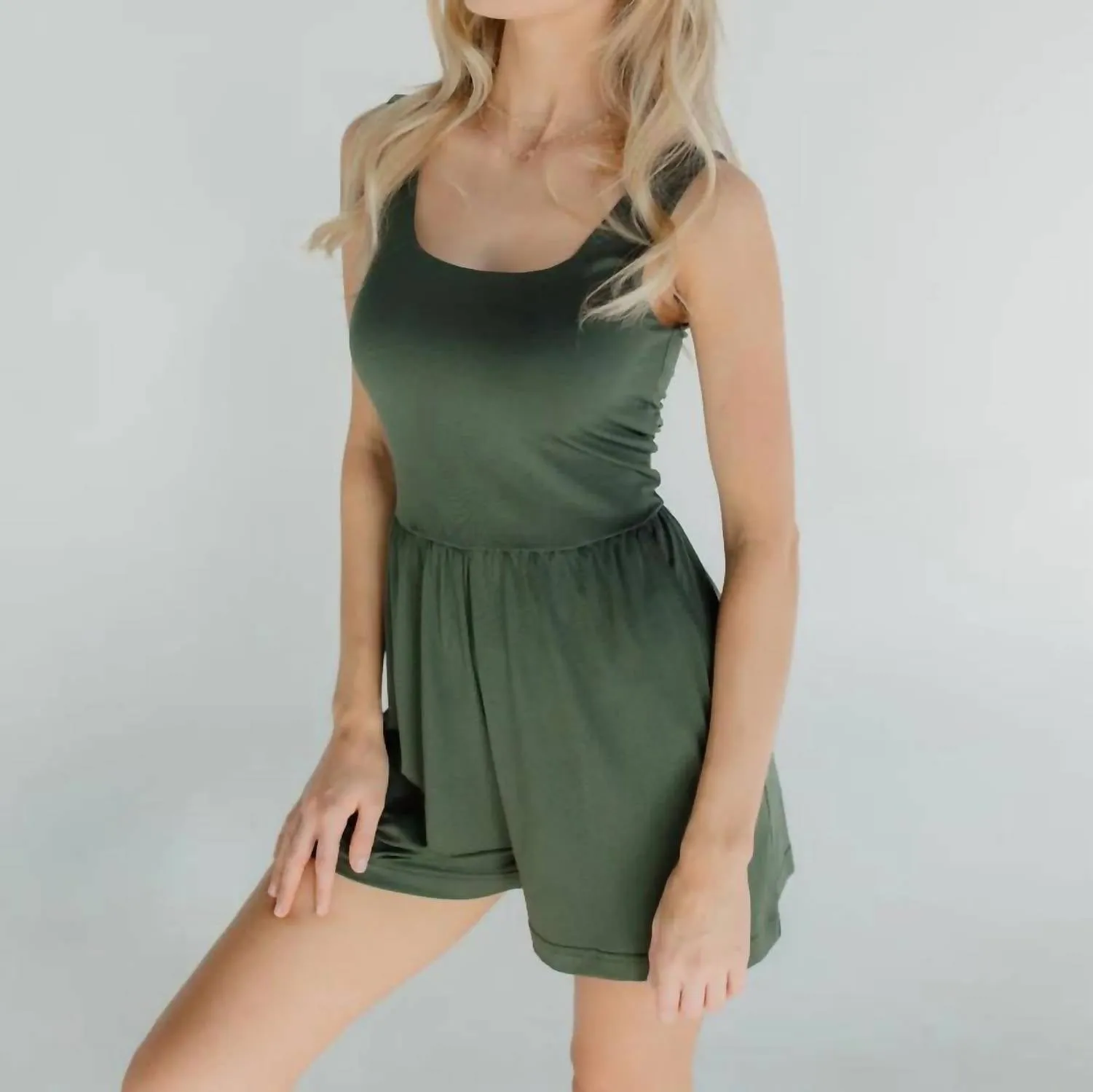 Camila Tank Romper In Green