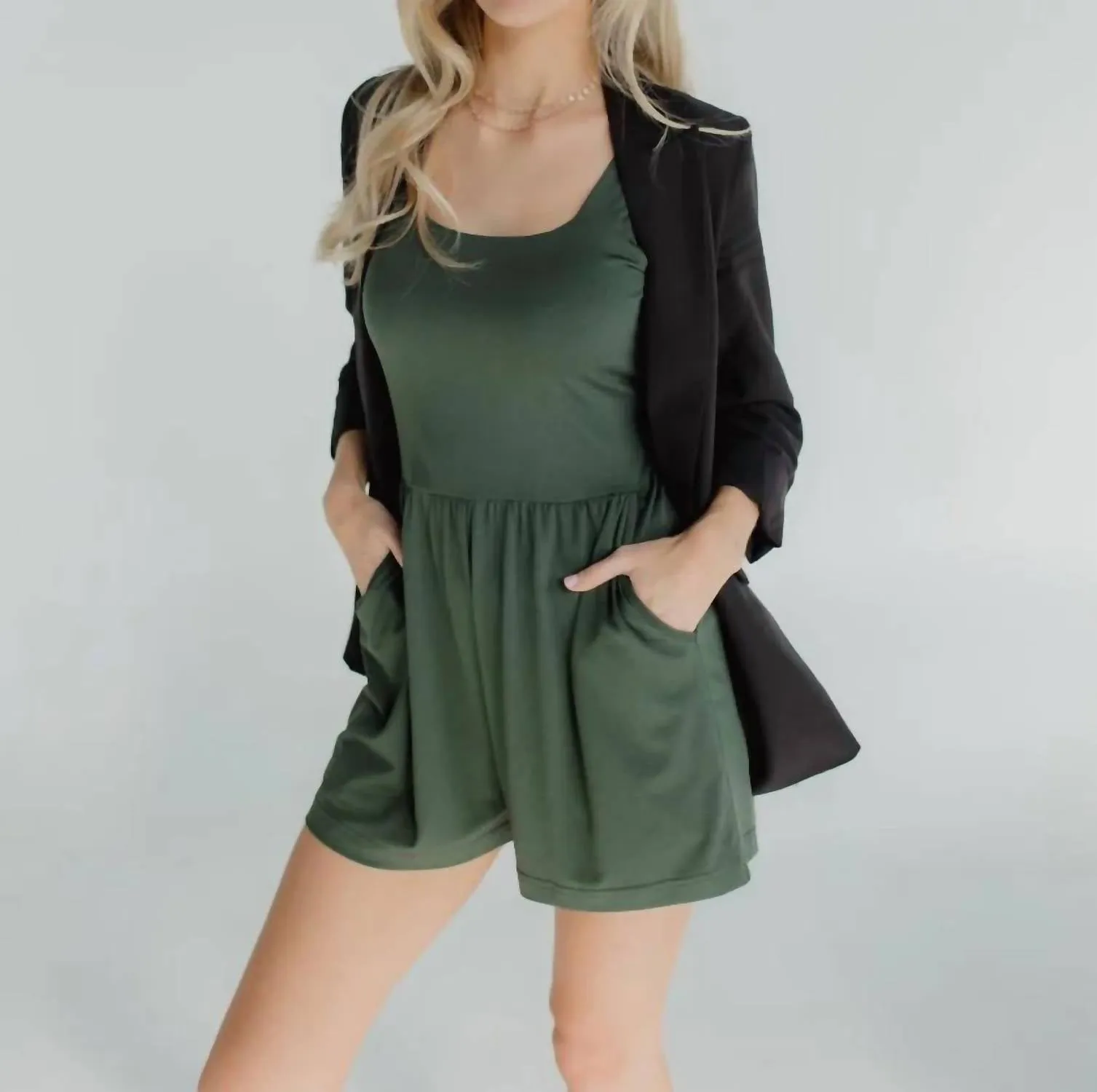 Camila Tank Romper In Green