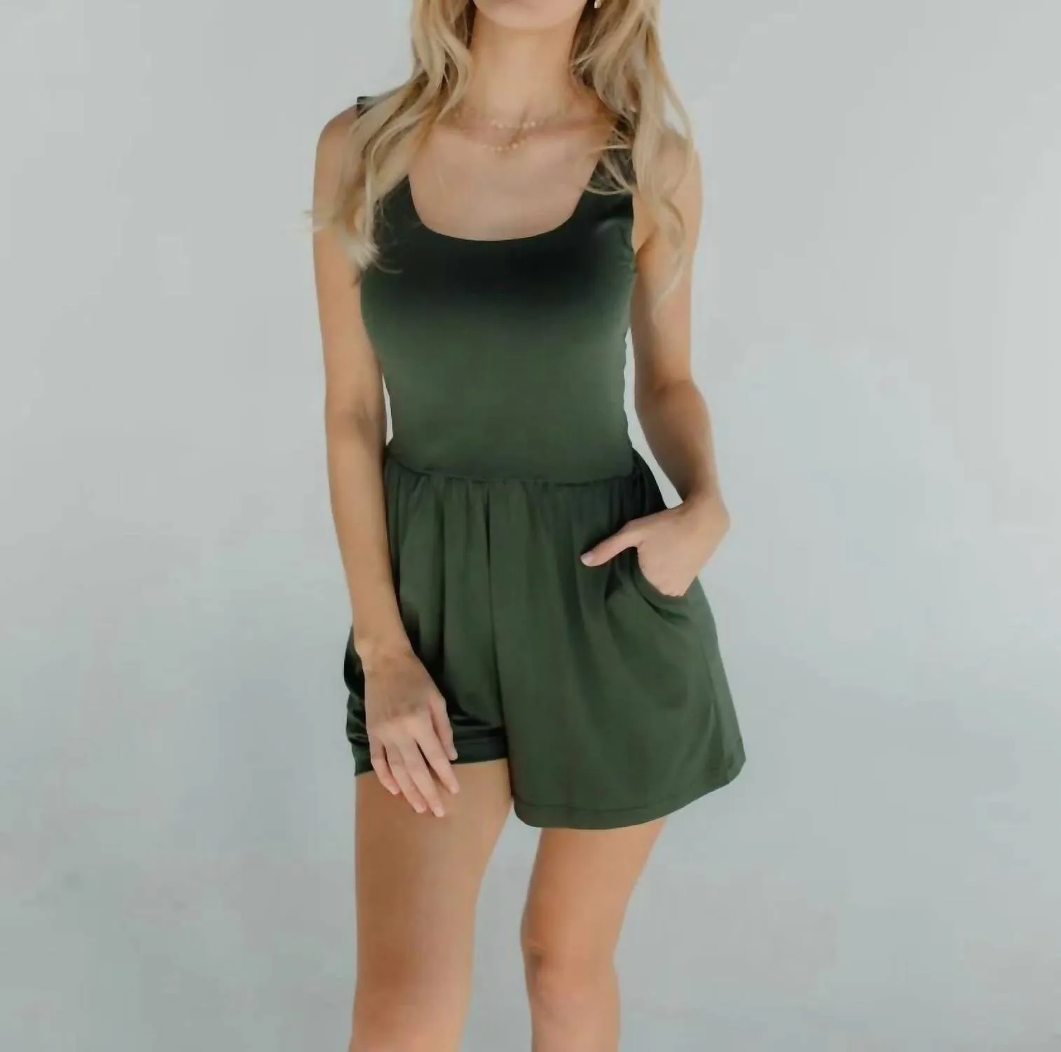 Camila Tank Romper In Green