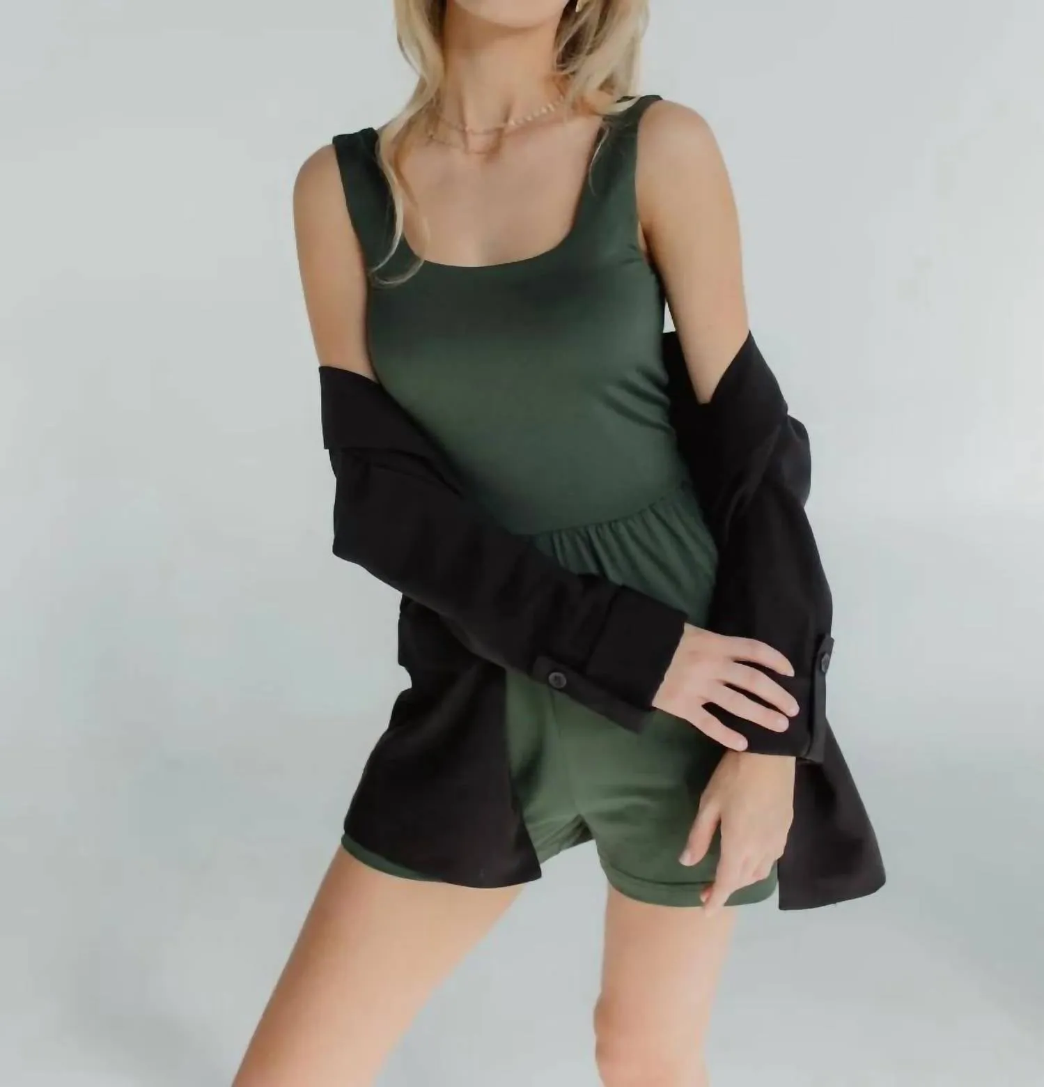 Camila Tank Romper In Green