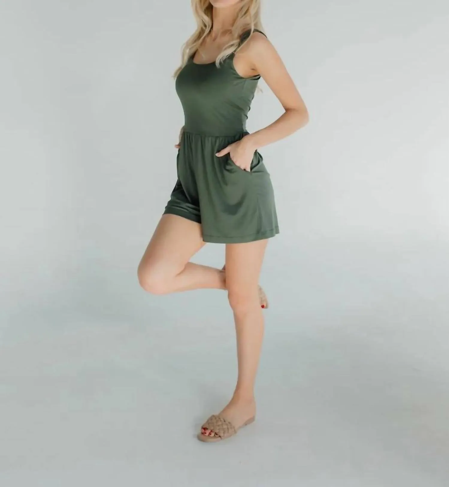 Camila Tank Romper In Green