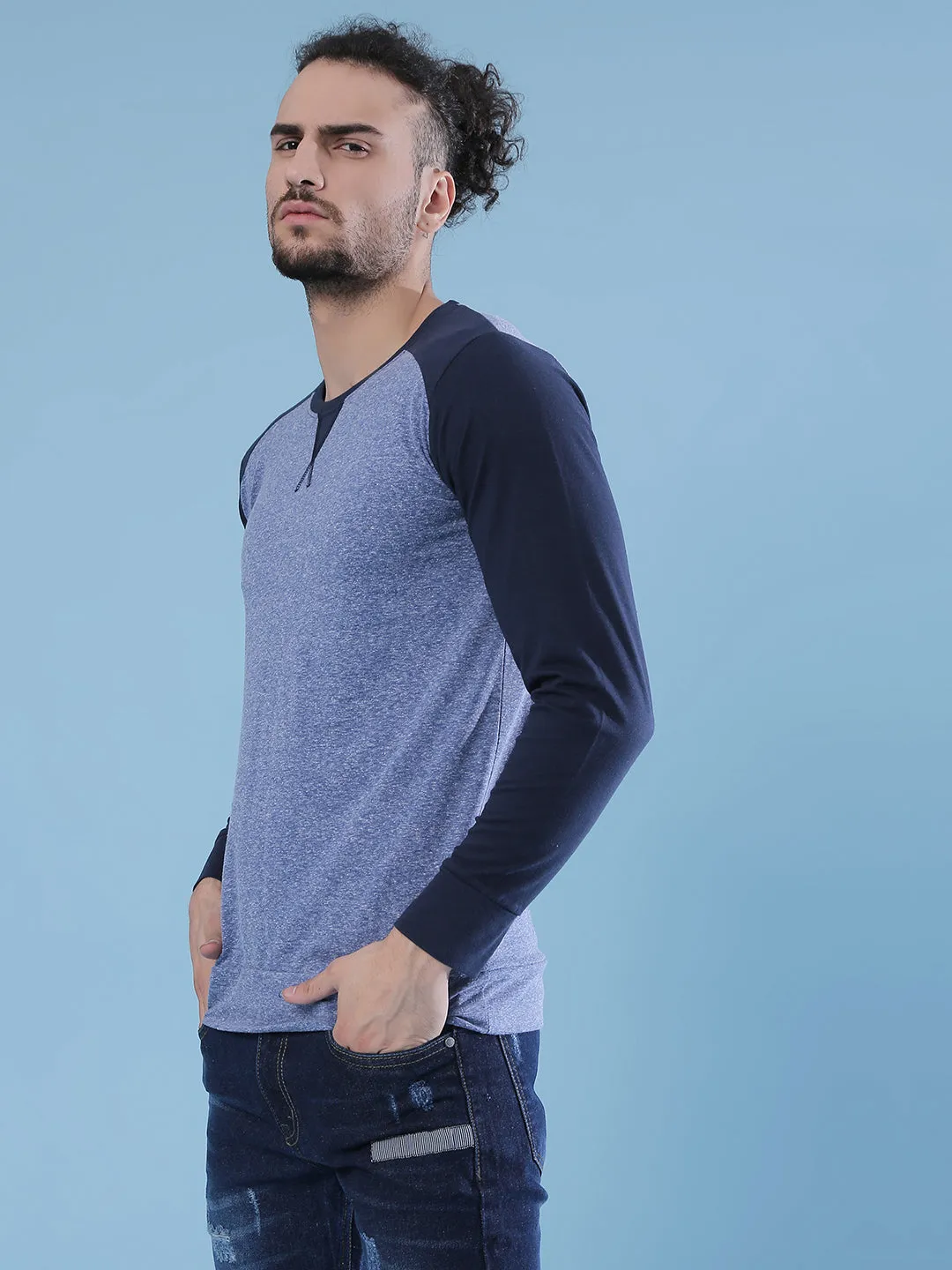 Campus Sutra Colorblock Men's Round Neck Black T-Shirt