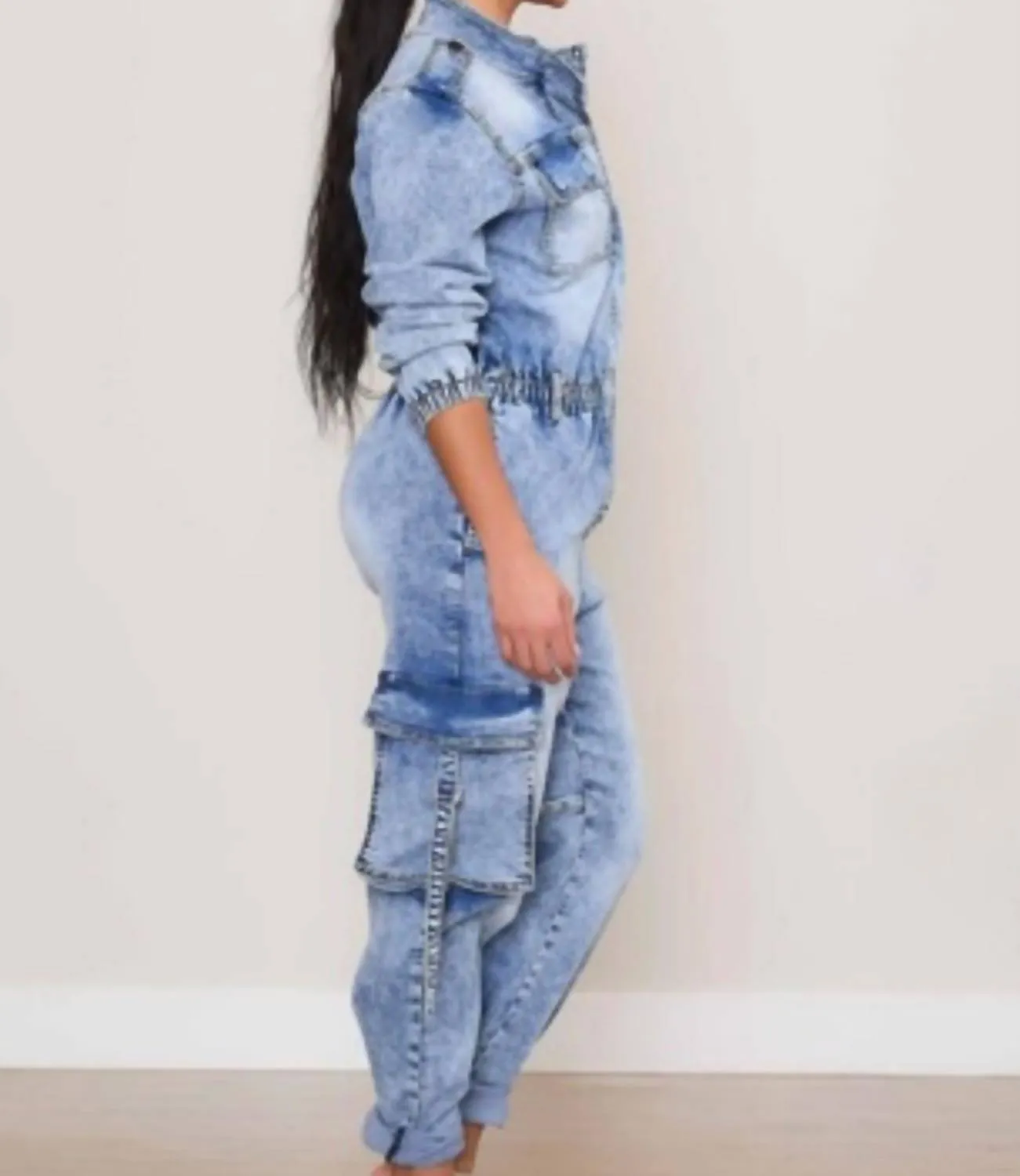 Cargo Jumpsuit In Denim