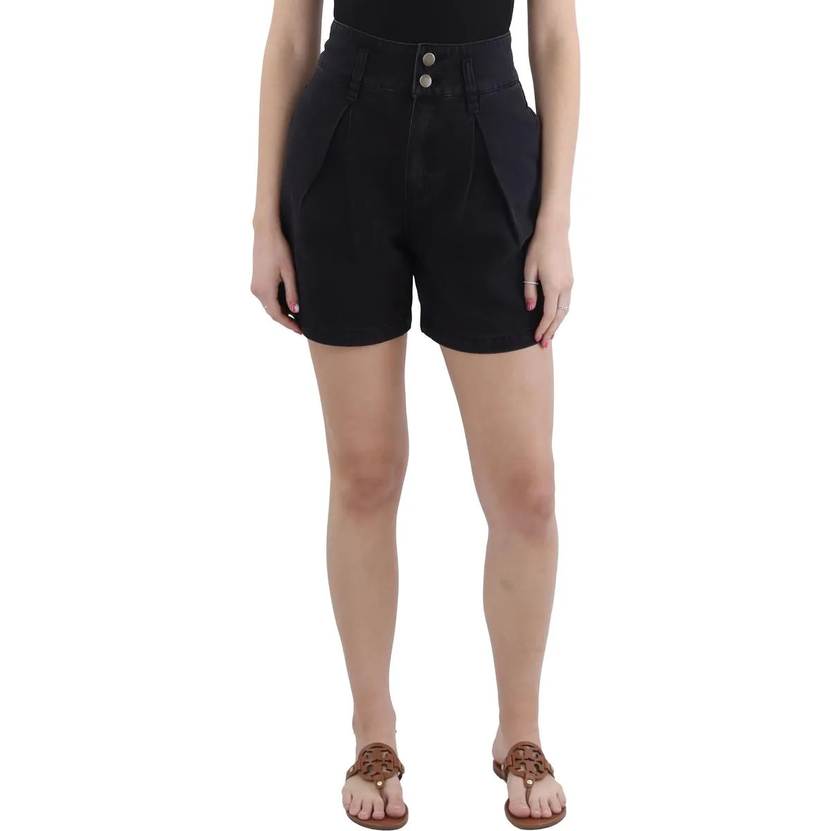Carine Womens Pleated Denim Denim Shorts