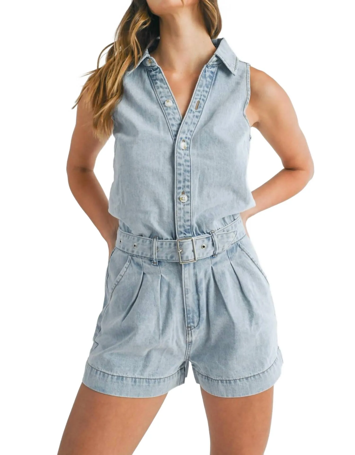 Casual Daze Romper In Light Denim