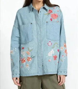 Cherri Denim Pocket Overshirt In Denim Blue