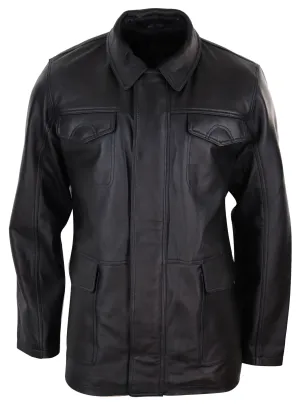 Classic Leather Safari Jacket Overcoat Napa