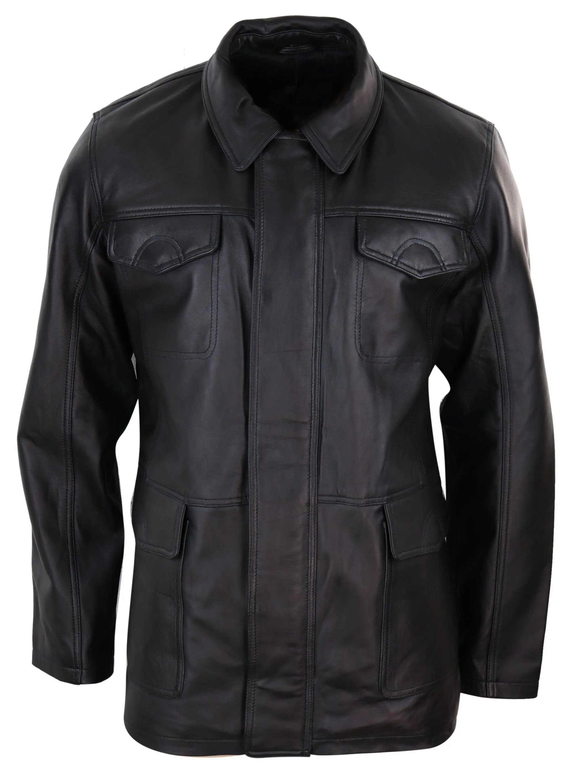 Classic Leather Safari Jacket Overcoat Napa