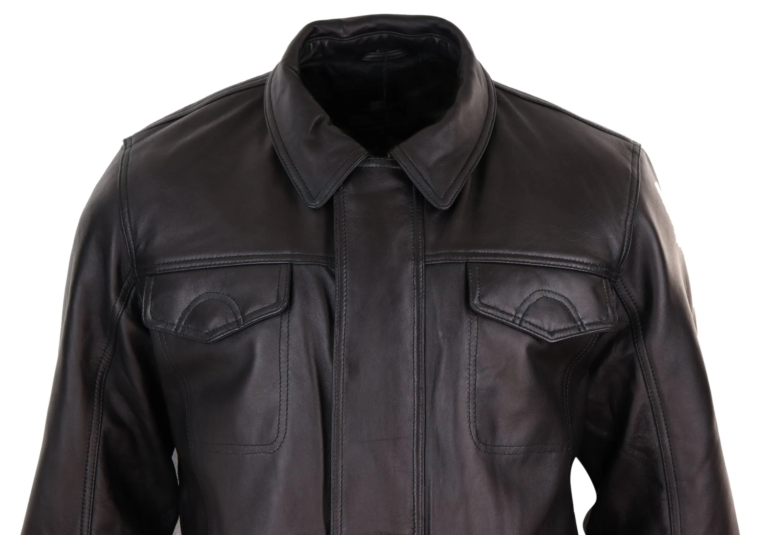 Classic Leather Safari Jacket Overcoat Napa