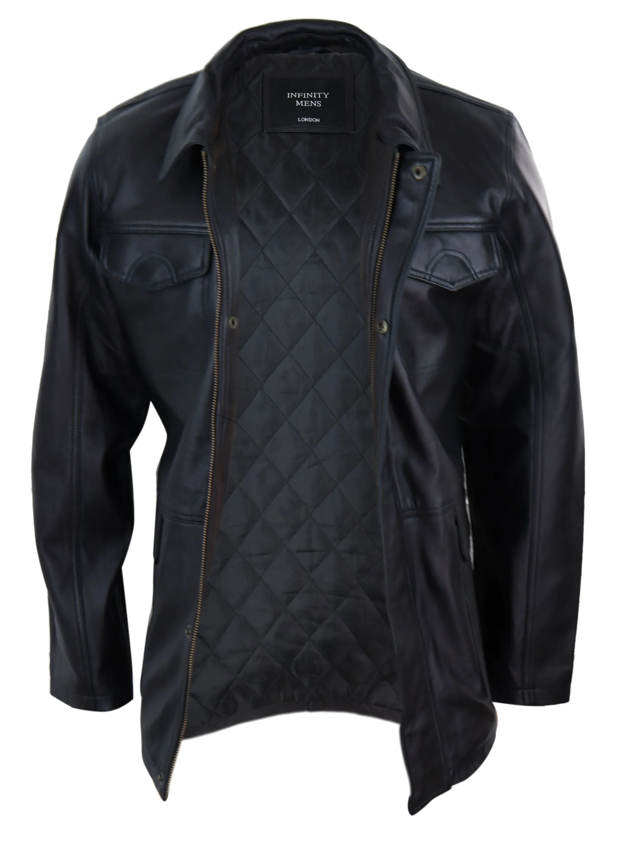Classic Leather Safari Jacket Overcoat Napa