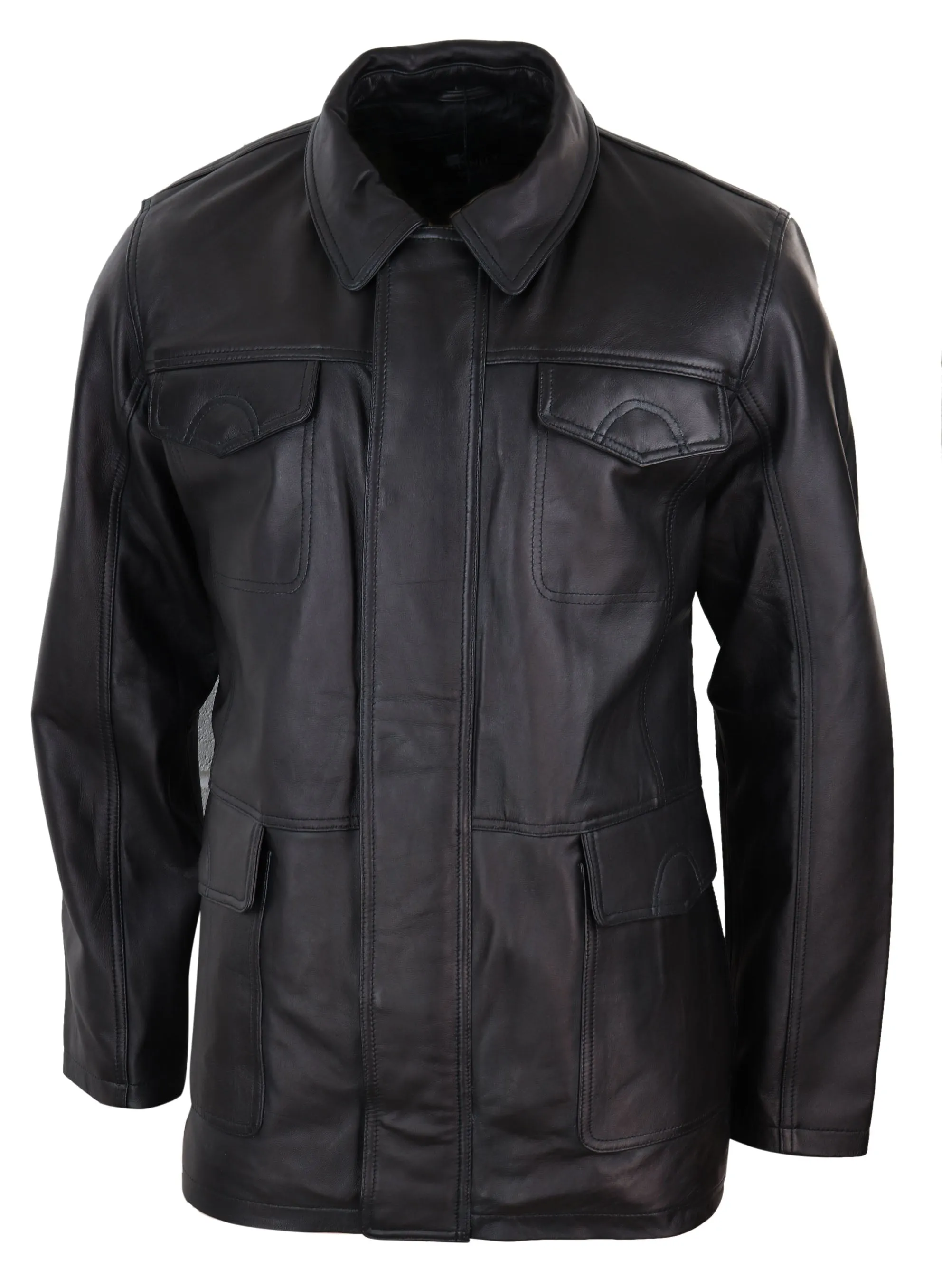 Classic Leather Safari Jacket Overcoat Napa