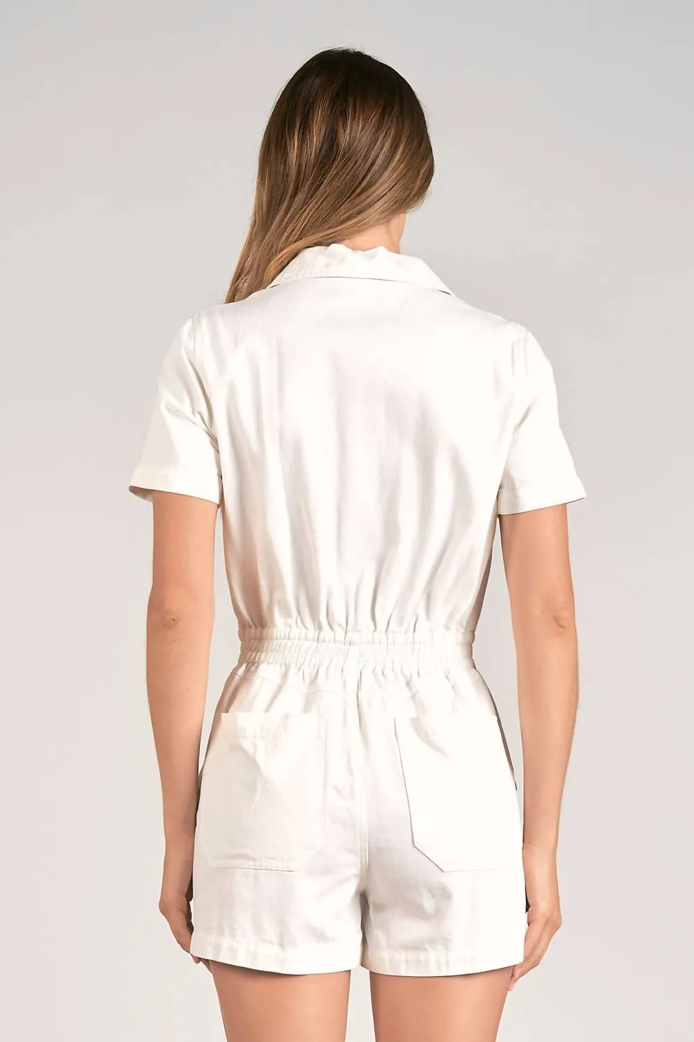 Collar Short Sleeve Romper In White